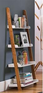 Nusakan Wooden 4 Tier Ladder Shelving Unit In White And Natural