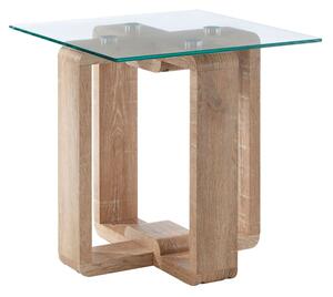 Alfratos Clear Glass Top Side Table With Natural Wooden Base