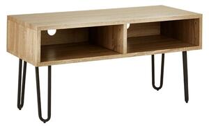 Boroh Wooden TV Stand With Black Metal Legs In Natural