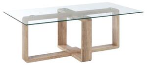 Alfratos Clear Glass Top Coffee Table With Natural Wooden Base