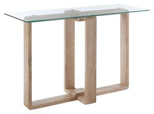 Alfratos Clear Glass Top Console Table With Natural Wooden Base