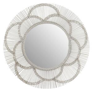 Casa Round Floral Effect Wall Mirror In Silver Metal Frame