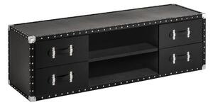 Aurich Wooden TV Stand In Black Leather Effect