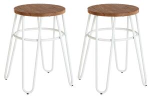 Pherkad Wooden Hairpin Stools With White Metal Legs In Pair