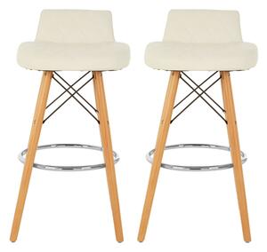 Porrima White Faux Leather Bar Stools With Natural Legs In Pair