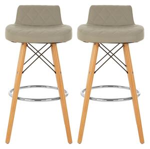 Porrima Grey Faux Leather Bar Stools With Natural Legs In Pair