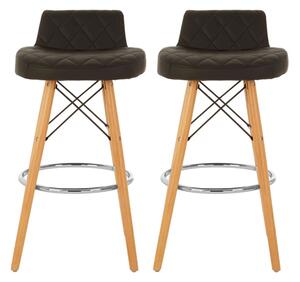 Porrima Black Faux Leather Bar Stools With Natural Legs In Pair