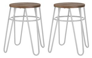 Pherkad Wooden Hairpin Stools With Grey Metal Legs In Pair