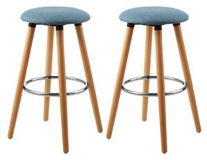 Porrima Blue Fabric Round Seat Bar Stools In Pair