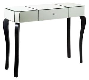 Orca Mirrored Glass Console Table With Black Wooden Legs