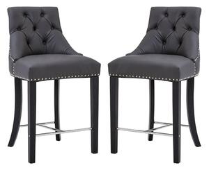 Trento Upholstered Grey Faux Leather Bar Chairs In A Pair