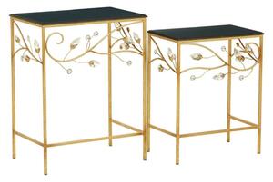 Xuange Set Of 2 Black Wooden Side Tables In Gold Metal Frame