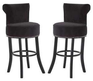 Trento Round Upholstered Black Fabric Bar Chairs In A Pair