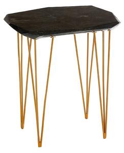 Relics Black Marble Small Side Table With Gold Angular Legs