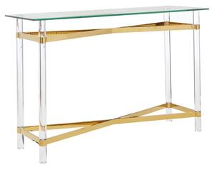 Clarox Rectangular Glass Console Table In Clear And Gold