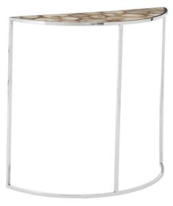 Sauna Half Moon White Agate Console Table With Silver Frame