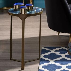 Arenza Round Blue Agate Stone Side Table With Gold Base