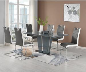 Memphis Large Grey Gloss Dining Table 6 Petra Grey White Chairs