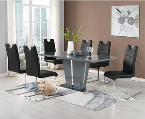 Memphis Large Grey Gloss Dining Table With 6 Petra Black Chairs