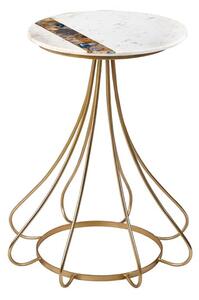 Arenza Round White Marble Side Table With Gold Frame