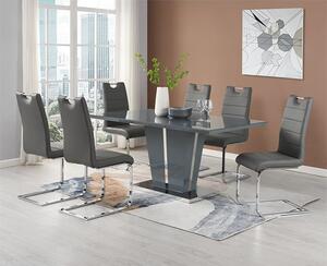 Memphis Large Grey Gloss Dining Table With 6 Petra Grey Chairs