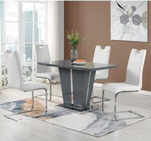 Memphis Small Grey Gloss Dining Table With 4 Petra White Chairs