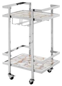 Sauna Agate Drinks Trolley With Silver Steel Frame In White