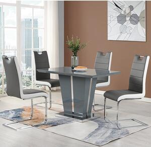 Memphis Small Grey Gloss Dining Table 4 Petra Grey White Chairs