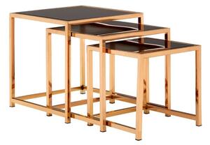 Orion Square Black Glass Top Nest Of 3 Tables With Gold Frame