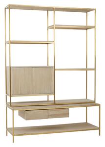 Modeco Wooden Shelving Unit With Gold Steel Frame In Natural