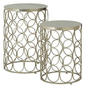 Casa Marble Set Of 2 Side Tables With Silver Metal Frame