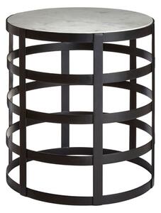 Coreca Round White Marble Top Side Table With Black Grid Frame