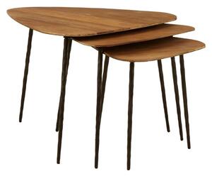 Eltro Wooden Nest Of 3 Tables With Black Metal Legs In Brown