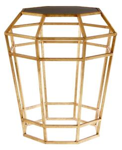 Zaria Drum Shaped Glass Top Side Table With Gold Frame