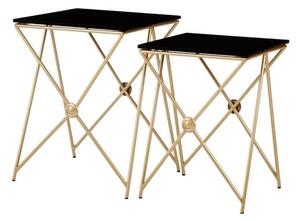 Monora Set Of 2 Black Glass Side Tables With Gold Metal Legs