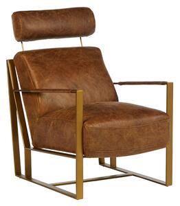 Hoxman Faux Leather Lounge Chair In Light Brown With Gold Legs