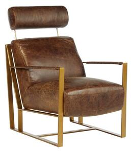 Hoxman Faux Leather Lounge Chair In Brown With Gold Legs