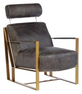 Hoxman Faux Leather Lounge Chair In Ebony With Gold Legs