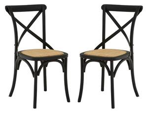 Lyox Black Wooden Dining Chairs With Weave Seat In Pair