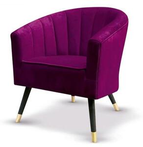 Fiore Velvet Armchair In Violet With Wooden Legs