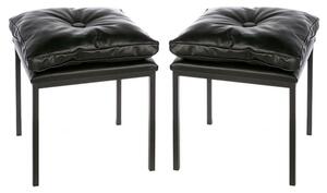 Loft Black Leather Stools In A Pair With Metal Legs