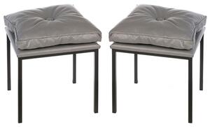 Loft Grey Leather Stools In A Pair With Black Metal Legs