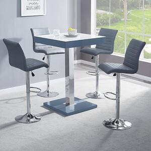 Topaz Glass White Grey Bar Table 4 Ripple Grey Stools