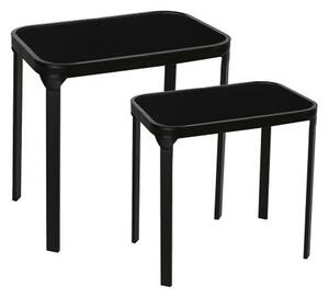 Elegance Black Glass Top Set Of 2 Side Tables With Metal Frame