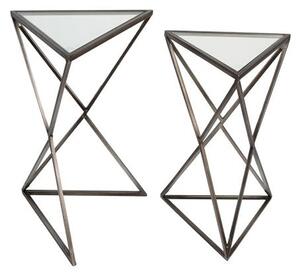 Triangle Clear Glass Top Set Of 2 Side Tables With Metal Frame