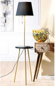 Tavolo Floor Lamp In Gold And Black With Wood Stand