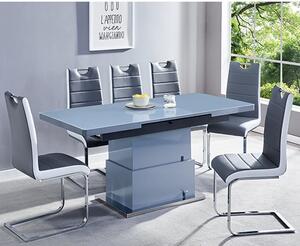 Elgin Convertible Grey Gloss Dining Table 6 Petra Grey Chairs