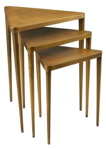 Eltro Triangular Wooden Nest Of 3 Tables In Gold