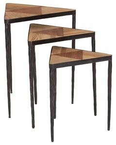 Eltro Wooden Nest Of 3 Tables With Black Metal Base In Brown