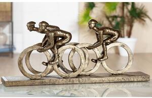 Bicyclist Polyresin Sculpture In Antique Brown